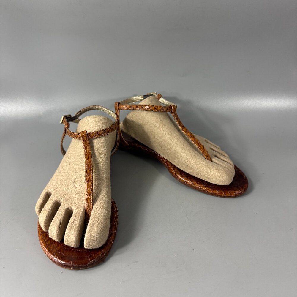 Avec Moderation Thong T-Strap Brown Python Skin S… - image 1